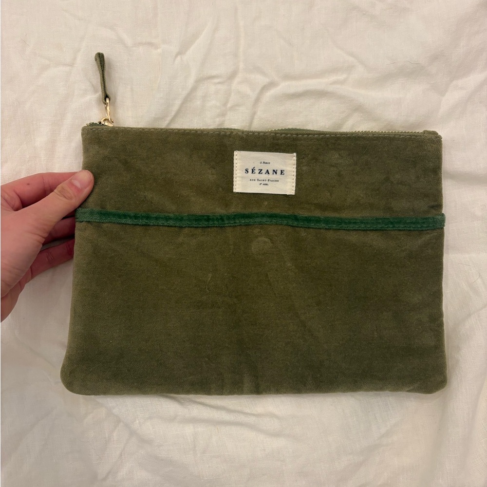 Sezane Olive Green Cosmetic Bag
